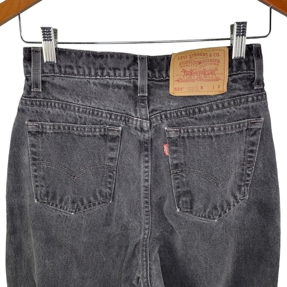 Levi's 521 Vtg 90s Tapered High Waist Rigid Denim Jeans 8 Short Black 26x28 - Picture 4 of 13
